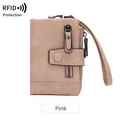 Pink RFID blocking women's multi-functional tri-fold PU leather short wallet with wristlet - Pink