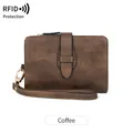 Portefeuille femme vintage avec protection RFID en cuir PU marron café texturé, format court - Café