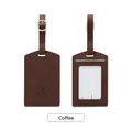 Retro coffee brown PU leather luggage tag with aircraft icon and transparent ID window - Coffee