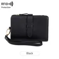 Petit portefeuille noir RFID pour femme en cuir PU avec dragonne amovible - Noir