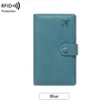 Blue RFID blocking passport wallet with textured leather and airplane embossed icon - Blue