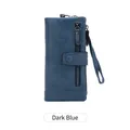 Portefeuille RFID en cuir bleu foncé pour femme avec fermeture éclair et dragonne - Bleu Encre