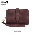 Portefeuille femme rouge vin avec protection RFID, style rétro et sangle à boucle - Bordeaux