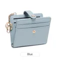 Slim RFID bifold women's wallet in light blue pebble leather with gold keychain - Blue