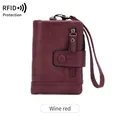 Women's multi-functional RFID protection tri-fold wallet in premium wine red PU leather - Burgundy