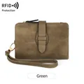 Portefeuille femme RFID vert olive en similicuir mat avec dragonne amovible - Vert Armée