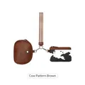 Wristlet wallet set featuring cow pattern rectangle pouch and brown leather semi-circle bag - Cow Brown