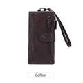 Portefeuille femme RFID long marron café en cuir souple avec double fermeture et dragonne - Café
