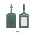Dark green lychee texture PU luggage tag with airplane icon and clear address card slot - Green