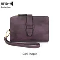 Portefeuille pour femme en cuir PU violet foncé plié en trois avec protection RFID - Violet foncé