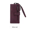 Portefeuille long RFID pour femme en similicuir bordeaux avec fermeture éclair et boucle - Bordeaux