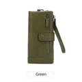 Deep green RFID long wallet for women in soft PU leather with functional wristlet strap - Army Green