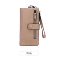Pink RFID women's trifold wallet in pebbled leather with a zipper and wristlet strap - Pink
