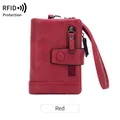Red PU leather wallet with RFID protection, zipper pocket, and matching wrist strap - Red