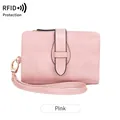 Portefeuille femme rose en cuir PU avec protection RFID et dragonne amovible - Rose