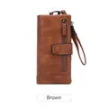 Brown faux leather RFID wallet for women with vintage texture and wrist strap - Brown