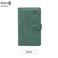 Deep green lychee texture leather RFID blocking passport wallet with airplane embossing - Green