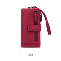 Red RFID blocking women's long wallet in pebbled leather with wrist strap and zipper - Red