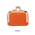 Mini pochette à bijoux en cuir orange avec motif litchi et fermoir kiss-lock doré - Orange