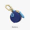 Blueberry fruit shaped coin purse keychain in navy lychee grain leather with star charm - Blueberry