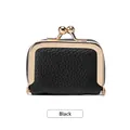 Mini pochette à bijoux en cuir litchi noir avec fermoir kiss-lock doré de style vintage - Noir