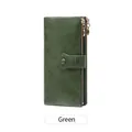 Portefeuille long femme vert foncé avec texture cuir grainé et double fermeture - Vert