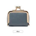 Mini pochette à bijoux en cuir bleu grainé avec fermoir baiser doré vintage - Bleu