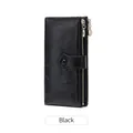 Grand portefeuille femme noir en cuir avec double fermeture éclair et boucle aimantée - Noir