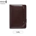Dark coffee leather passport holder with RFID protection and elastic strap detail - Coffee