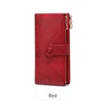 Portefeuille long rouge pour femme avec double fermeture éclair et boucle à pression - Rouge