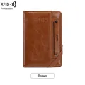 Brown faux leather RFID passport holder with secure elastic strap and card slot - Brown