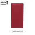 Schlankes weinrotes RFID-geschütztes langes Portemonnaie aus Leder mit Lychee-Narbung - Lychee Weinrot