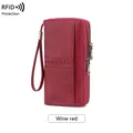Portafoglio RFID donna rosso vino con doppia cerniera e cinturino da polso elegante - Borgogna