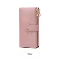Pink minimalist long wallet for women featuring double zippers and snap buckle closure - Pink