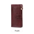 Women's long multi-functional wallet in deep wine red finish with dual gold zippers - Purple