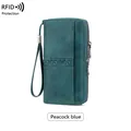 Portafoglio RFID blu pavone da donna in pelle vintage con struttura a doppia cerniera - Blu-Verde