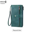 Portafoglio donna blu pavone con protezione RFID e design vintage lungo multifunzione - Verde petrolio