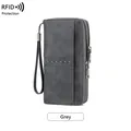 Portafoglio lungo vintage grigio con protezione RFID e doppia cerniera lampo - Grigio