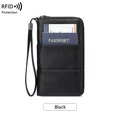 Portefeuille passeport RFID noir en cuir et organisateur de voyage avec dragonne - Noir