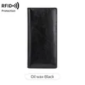 Women's long RFID blocking wallet in premium black oil wax leather with slim design - Oil Wax Leather Black