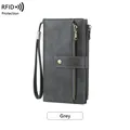 Portafoglio RFID grigio scuro da donna stile vintage con cinturino e tasca con cerniera - Grigio