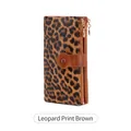 Brown leopard print long wallet for women with double zippers and snap buckle closure - Leopard Brown