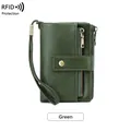 Grüne RFID-geschützte dreifach gefaltete Brieftasche aus hochwertigem Leder mit Schlaufe - Grün
