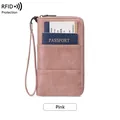 Portefeuille de voyage rose RFID avec fermeture éclair et dragonne pour passeport - Rose