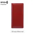 Slim RFID protection long wallet for women in elegant wine red oil wax leather - Oil Wax Wine Red