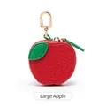 Grand porte-monnaie en cuir en forme de pomme rouge avec texture grainée et feuille verte - Grand / Pomme