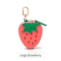 Porte-monnaie fraise rose en cuir grainé avec porte-clés doré et détails de broderie - Grand / Fraise