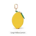Grand porte-monnaie citron jaune avec texture cuir et porte-clés en métal doré - Grand / Citron Jaune