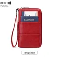 Bright red RFID protection long travel wallet with passport holder and wrist strap - Red