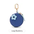 Porte-monnaie fraise en cuir bleu foncé rond avec détail étoile et crochet doré - Grand / Myrtille
